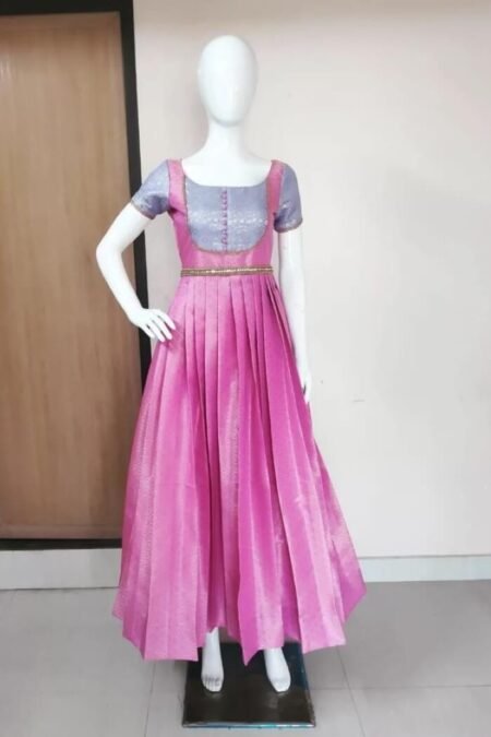 Pink Traditional Banarasi Silk Long Dress-PVRC09a