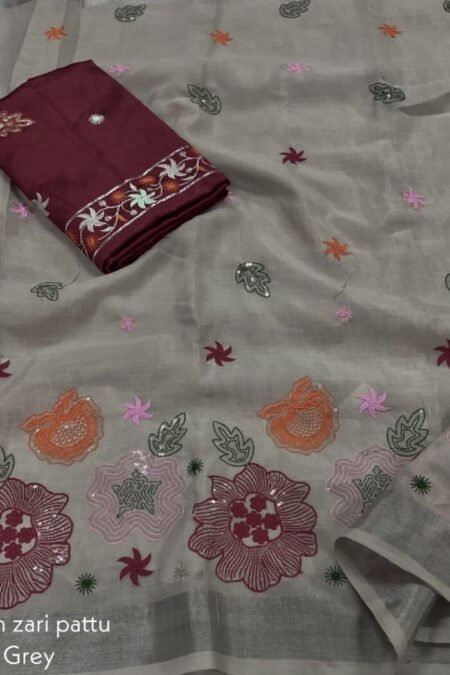 Pure linen saree with Silver Zari Pattu work-vasa05e