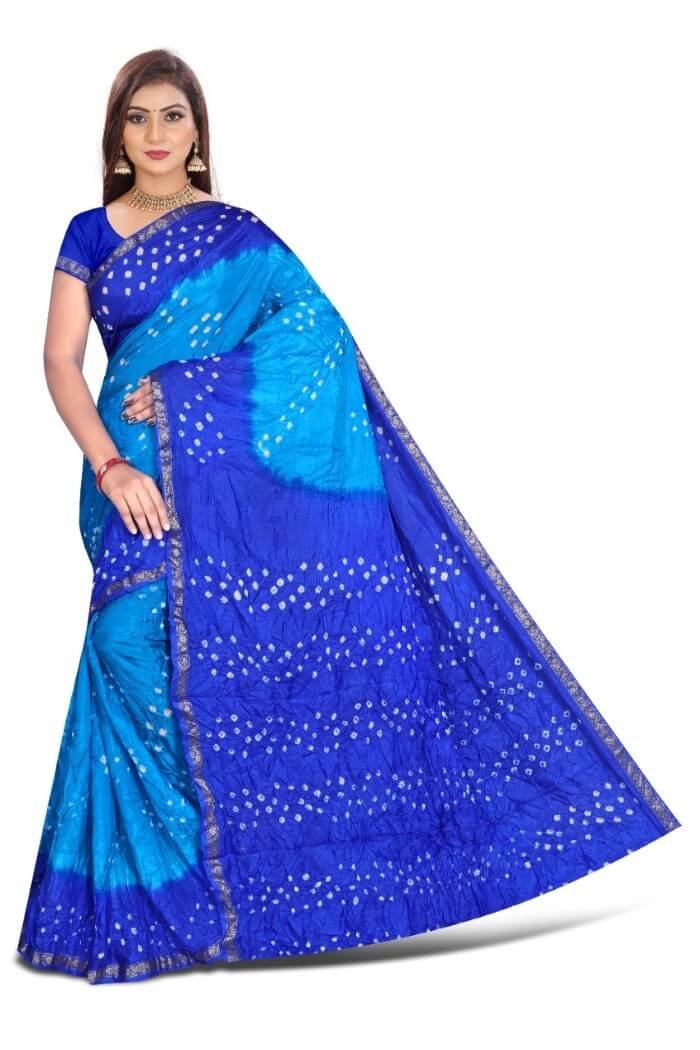Bandhani Silk Saree in Blue-KGM01b