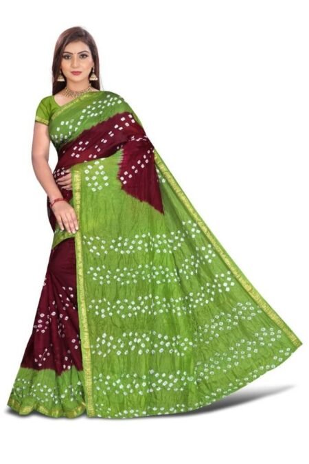 Bandhani Silk Saree in Maroon Green-KGM01E