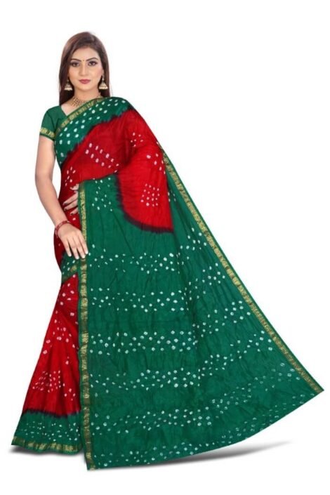 Bandhani Silk Saree in Red Green Combination-KGM01G
