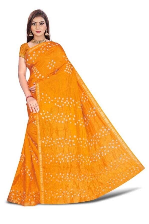 Bandhani Silk Saree in Yellow-KGM01C