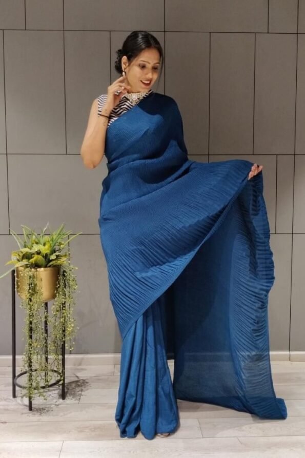 Crush Pleated Chinon Saree-PHF06eb