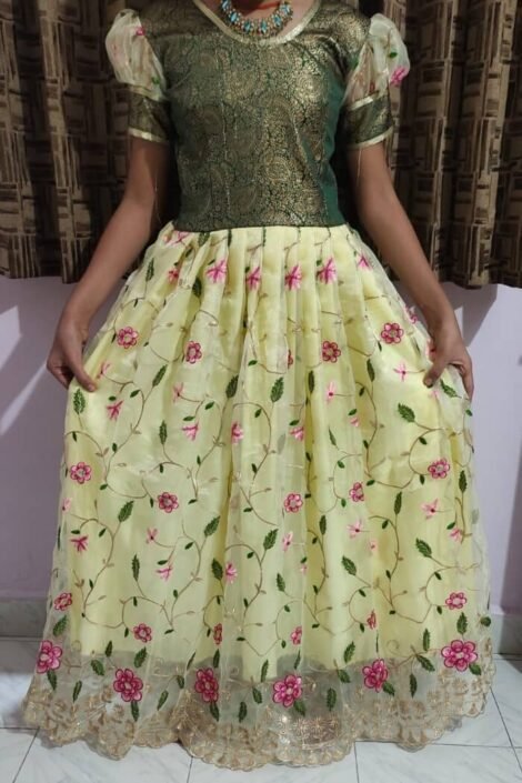 Girl Traditional Embroidery Long Gown-PVRC13a