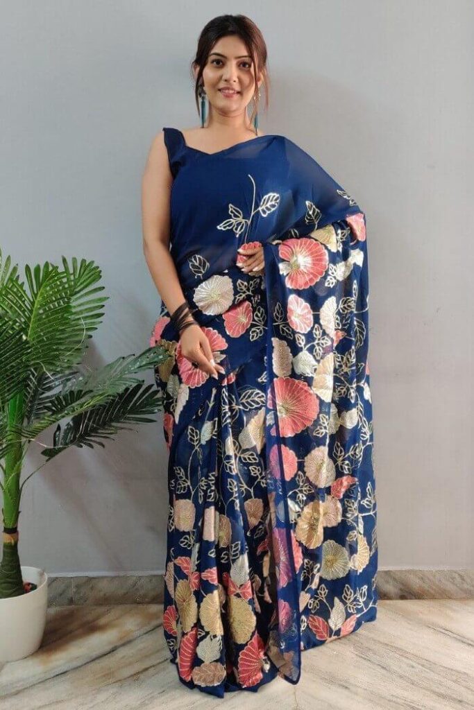 Blue Party Wear Saree for unmarried girl Designerkloth