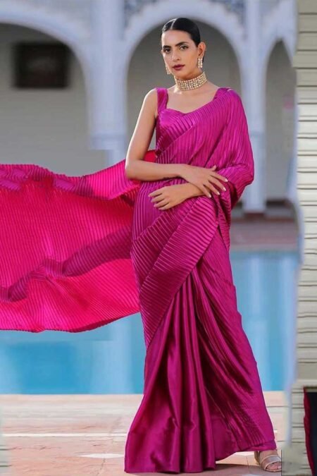 Pink Party Wear Saree for unmarried girl - Designerkloth