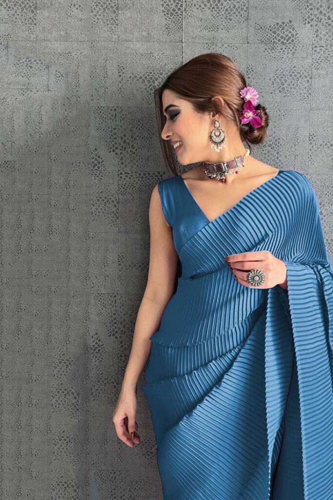 Scribble Pleated Saree Set