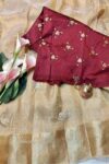 Pure Gold Pearl Work Tissue with Pink Blouse-TT104ba