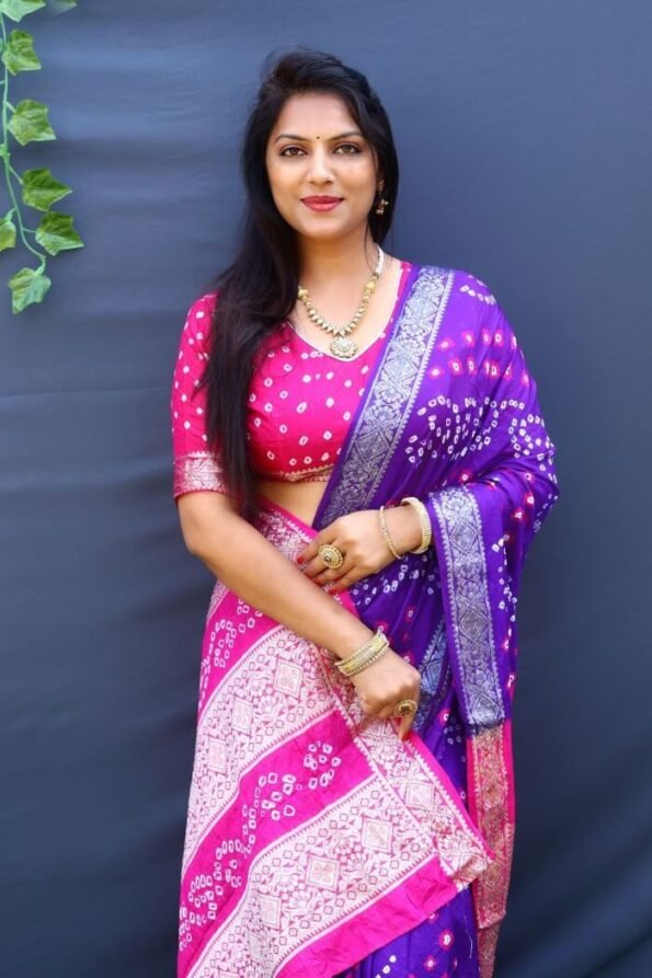 Bandhani saree for wedding in Violet-MAI06Da