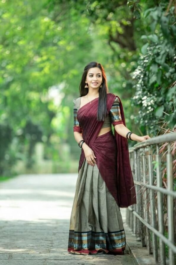 Beautiful Cotton half saree in shades of Grey-KOF06a