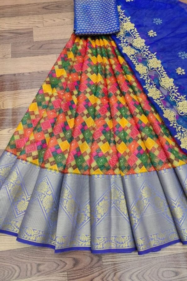 Jute Bandhej Print Half Lehenga Saree-PVRC15e