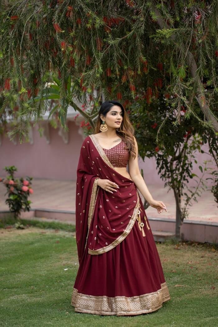 Semi Stitched New Designer Bridal Wear Lehenga In Maroon Color at Rs 3999  in Surat