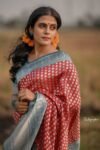 Red Lichi Silk Saree With Matching Blouse-ALM01a