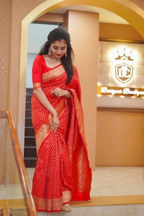 Soft Banarasi Silk Saree in Red Colour-ALNX01b