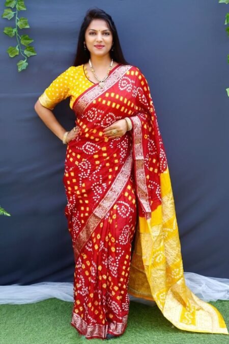 New | Wedding Bandhani Saree in Red - Designerkloth