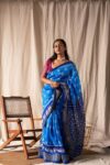 latest ikat pattu sarees in Blue-Ras09da