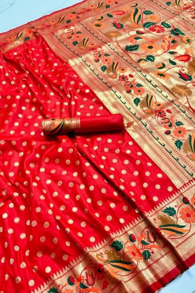 New Collection - Original Paithani Sarees in Red - Designerkloth