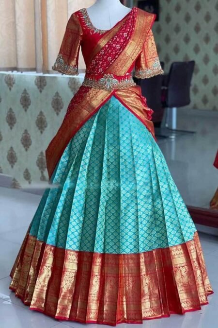 Labels South Indian Brides Are Loving For Their Mehendi! | Half saree  lehenga, Half saree designs, Lehenga saree design