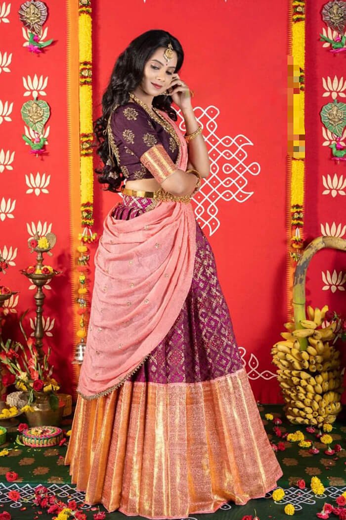 Buy Hot Pink And Pink Designer Half N Half Saree | Wedding Sarees