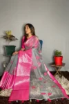 floral print organza sarees-IE112a