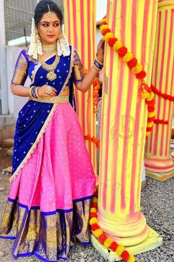 Pink and Blue Combination Half Saree-PVRG22c