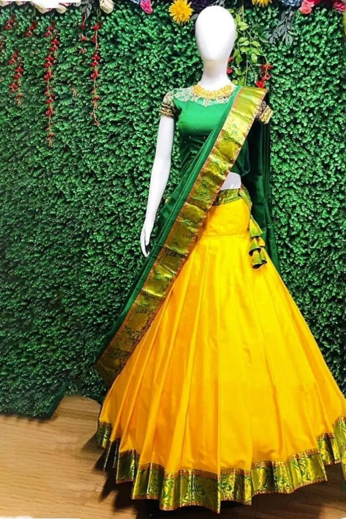 Yellow Color Half Saree Lehenga in Organza for Haldi Ceremony Wedding  Lehenga in USA, UK, Malaysia, South Africa, Dubai, Singapore