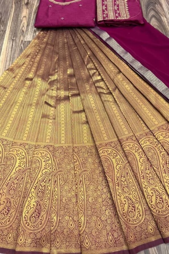 half saree traditional gold colour-VTZ07d