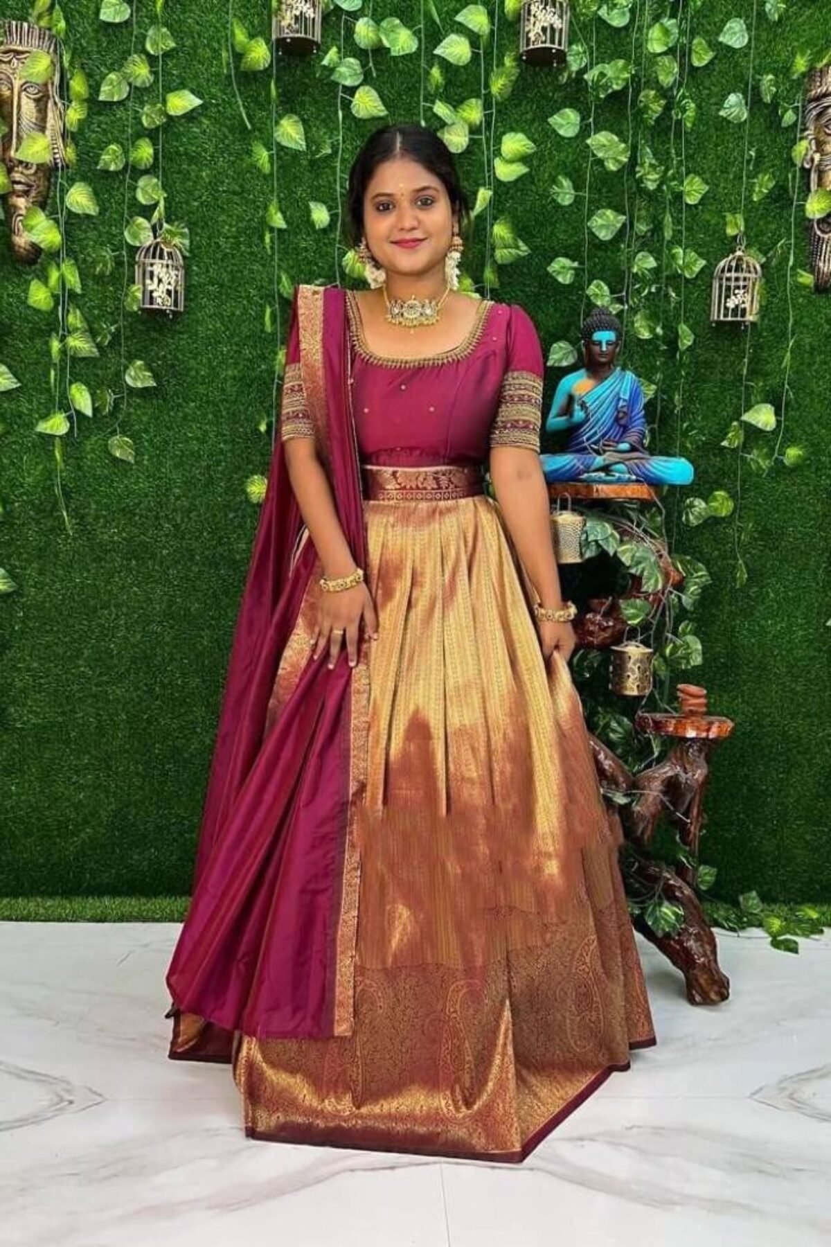 New arrivals* *Dola silk kalamkari design with gold zari border half saree  sets* *Lehenga and self blouse running fabric 5 meters* *M... | Instagram