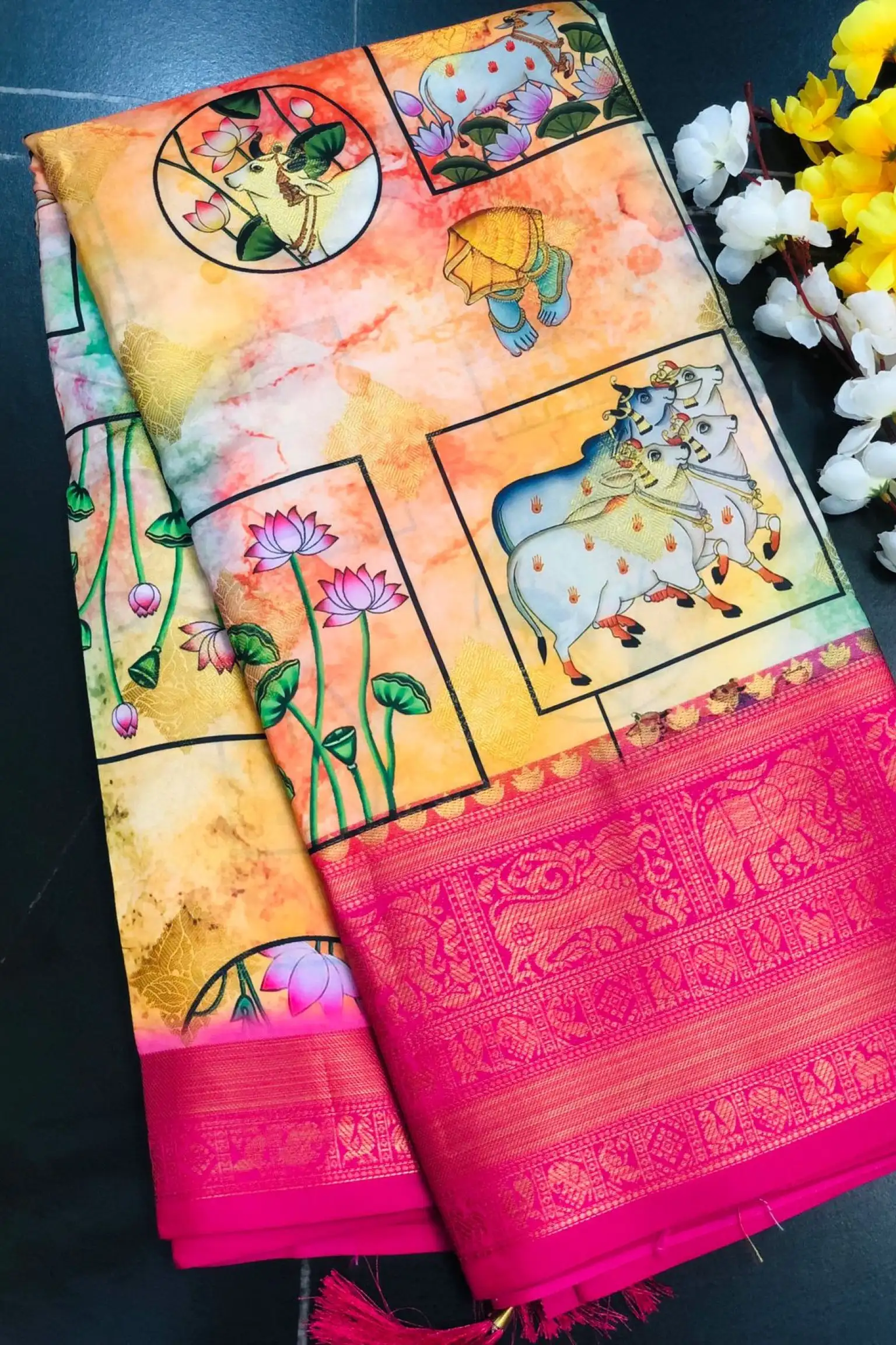 Buy Big Border Silk Saree With Stitched Blouse traditional Saree With  Readymade Blouse Sarees USA Semi Silk Saree Voggish Online in India - Etsy