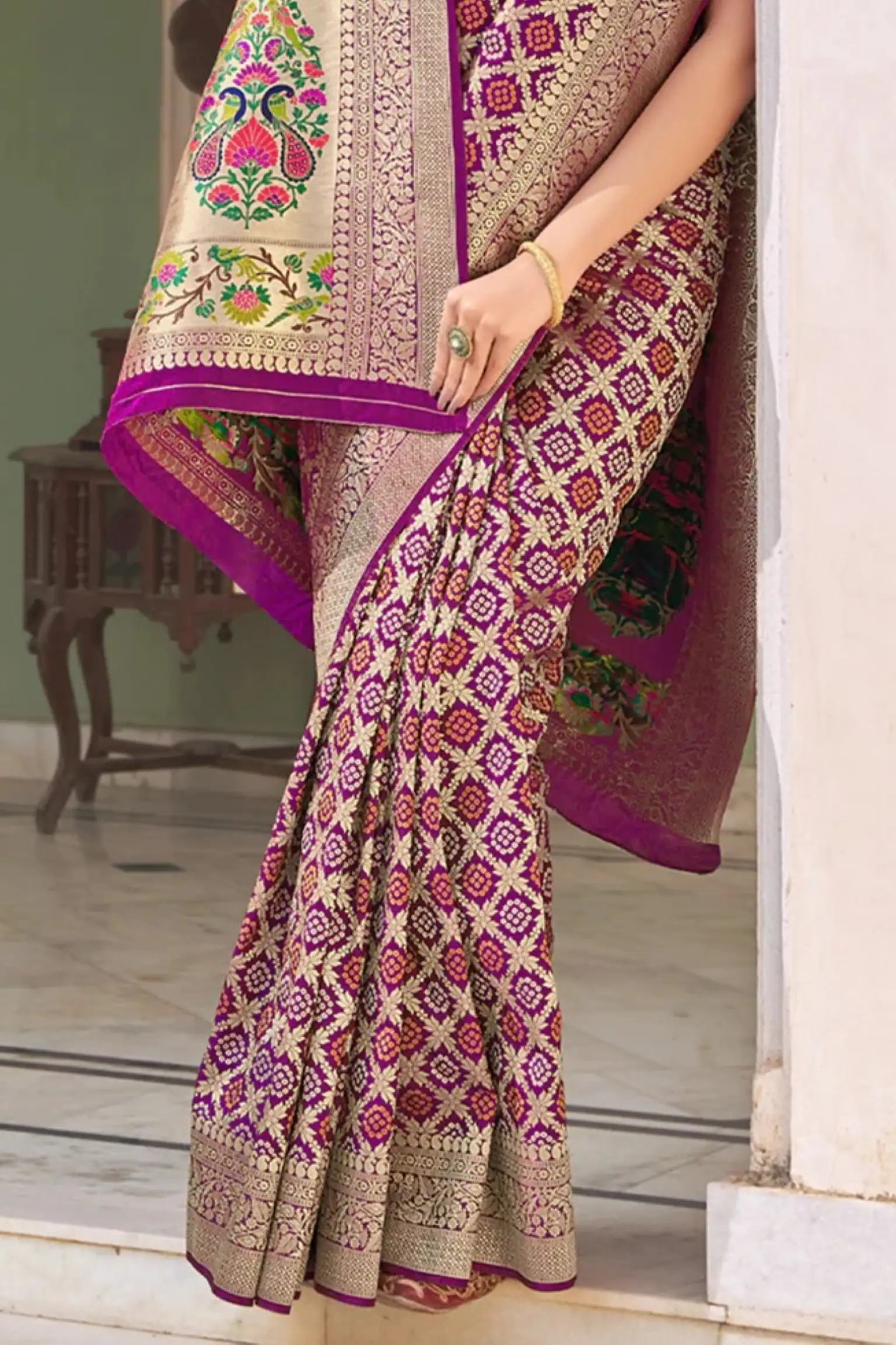 Morpankhi Colour Banarasi Silk Saree Shalu with Zari work saree. – House of  Hind