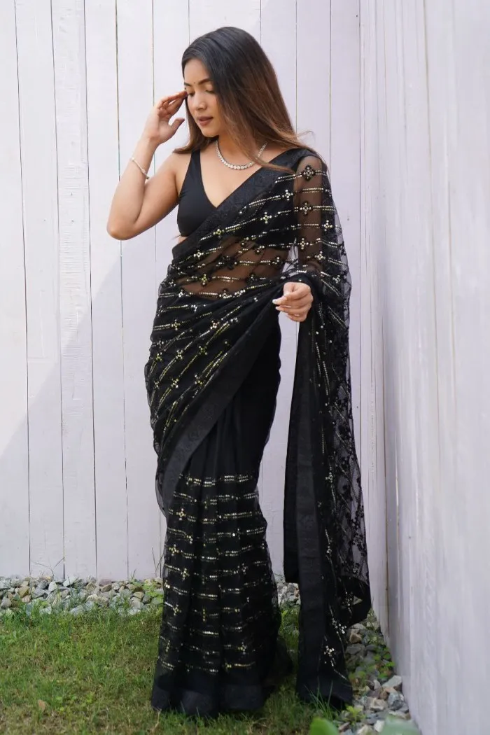 Buying  Black Saree Look For Farewell - Designerkloth