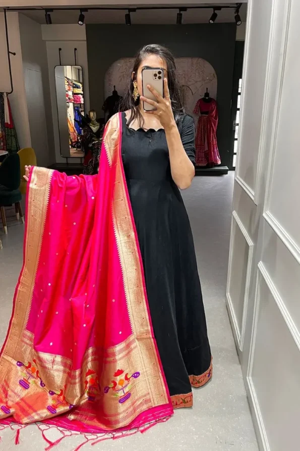 plain long gown with dupatta-YNF5322a