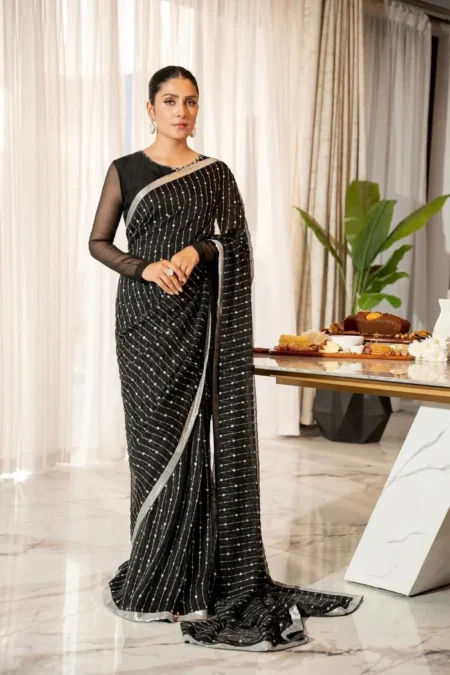 Black heavy georgette sequance embroidery saree (3)