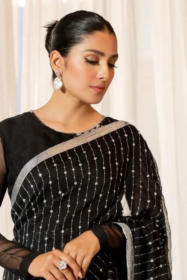 Black heavy georgette sequance embroidery saree (4)