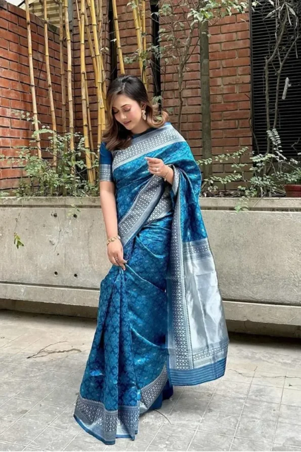 Blue banarasi soft silk saree (2)