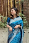 Blue banarasi soft silk saree (2)