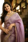 Cream tissue silk  hand mirror saree (1)