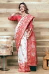 Heavy white banarasi soft silk saree (1)