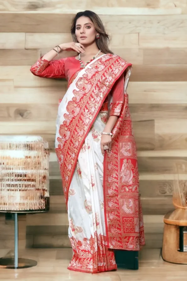 Heavy white banarasi soft silk saree (3)