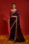 Wine soft georgette sequins embroidery saree (2)