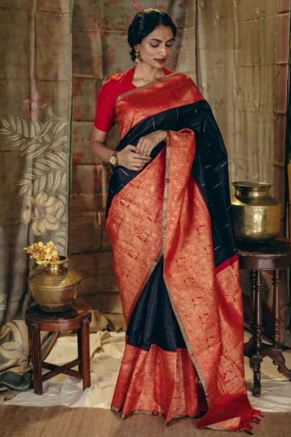 Navyblue banarasi soft silk saree (1)