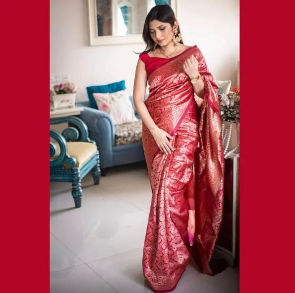 Red banarasi soft silk saree (2)