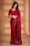 Red heavy georgette sequence embroidery saree (3)