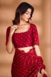 Red heavy georgette sequence embroidery saree (3)