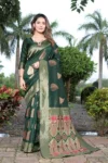 Darkgreen banarasi soft silk saree (2)