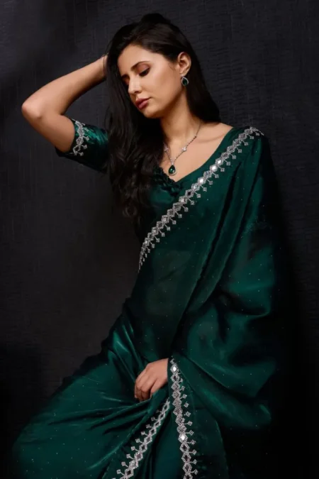 Green geemichu silk real mirror saree (6)