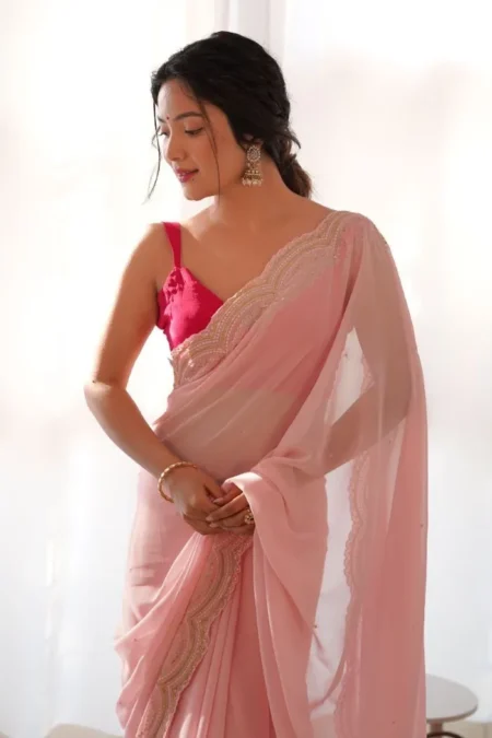 Pink moti sequence Embroidery saree (4)