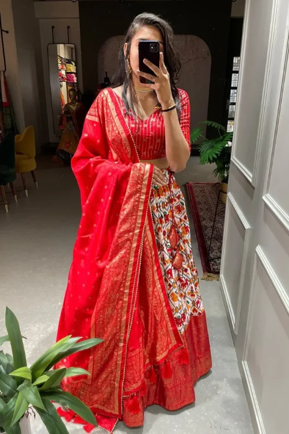 Red dola silk patola print lehenga choli (3)