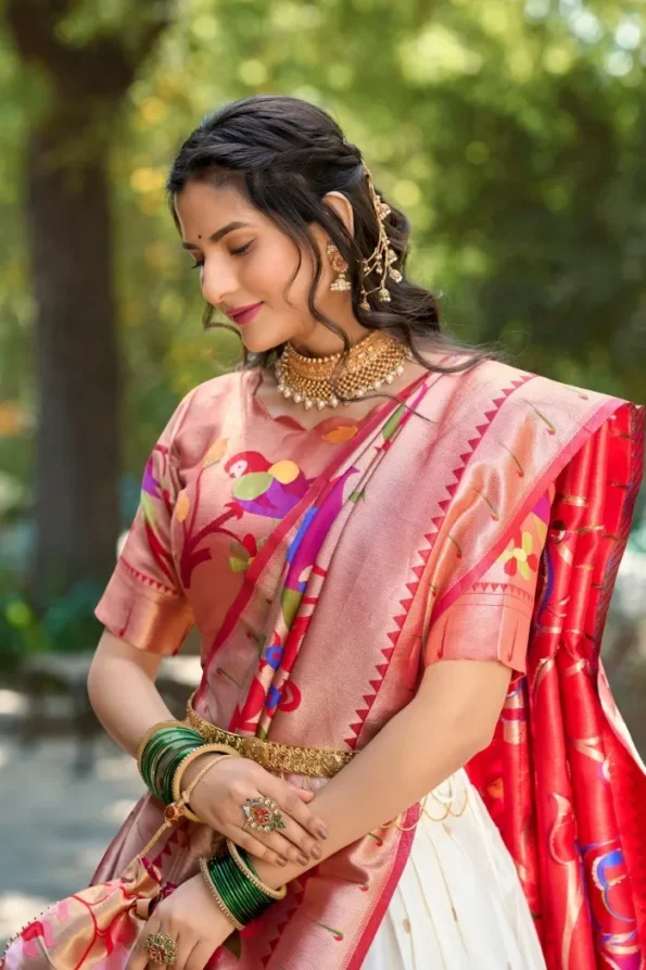 White Jacquard paithani lehenga choli (2)