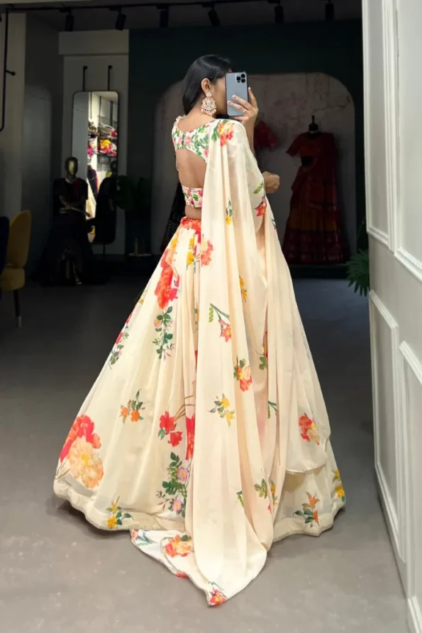 White floral print georgette lehenga (2)